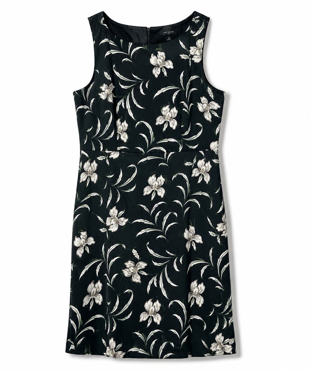 LOFT Green Floral Sheath Dress 14 Sleeveless Lined Stretch Career Midi Dress
